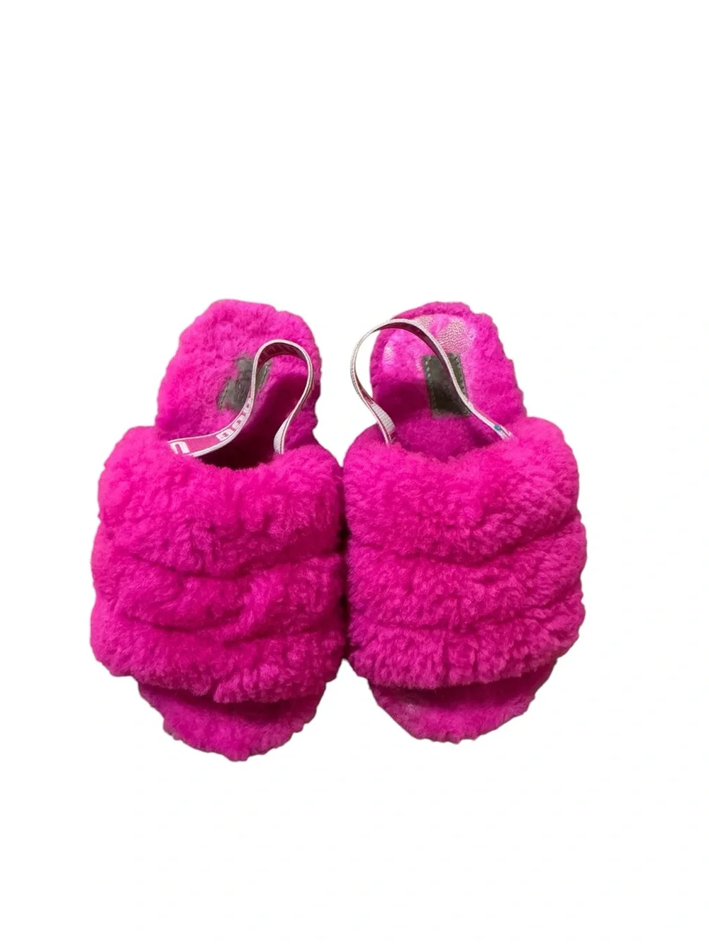 UGG Kids Hot Pink Fuzzy Slides with Branded Strap